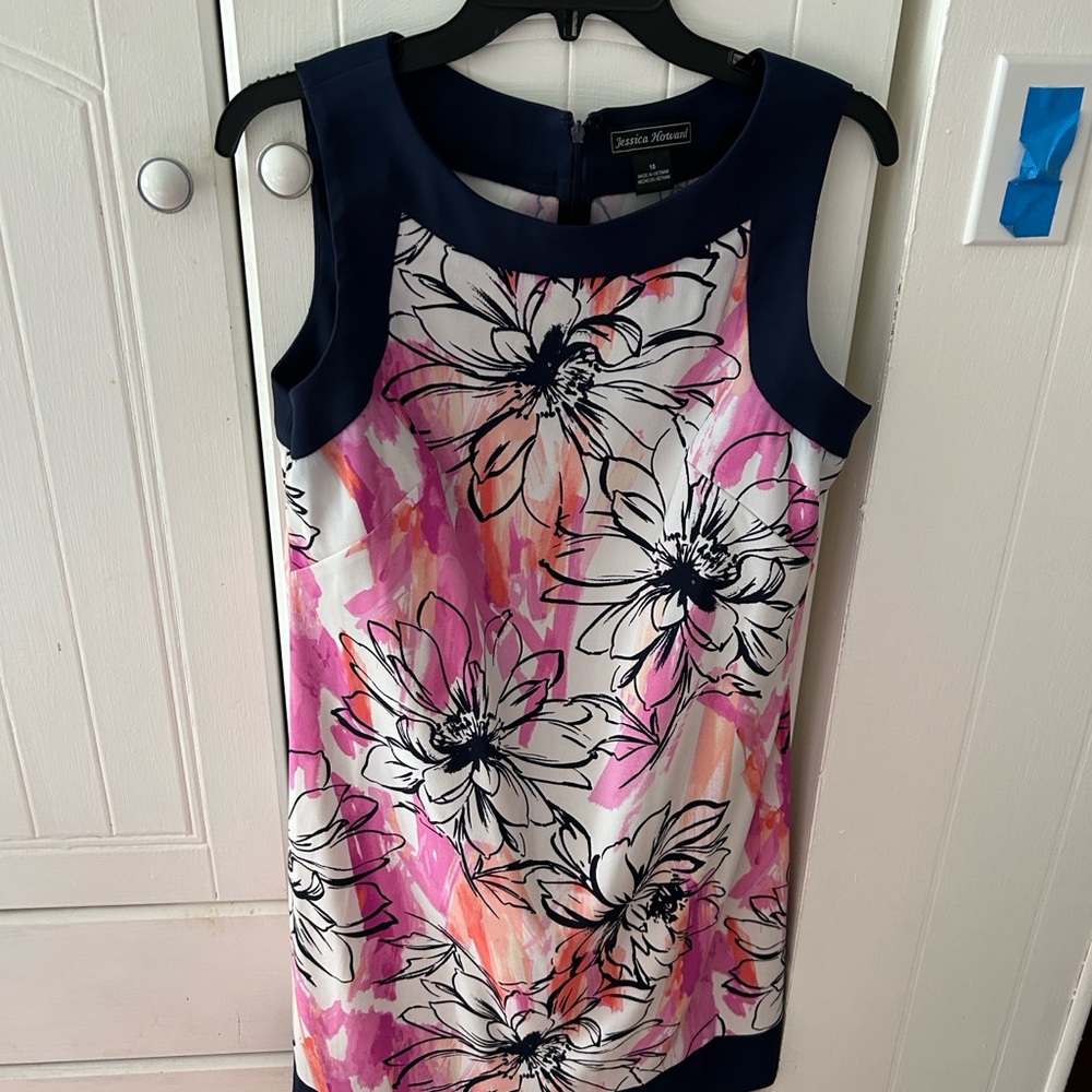 Jessica Howard Navy and Pink Floral Dress EUC Fun and Flirty for All Seasons